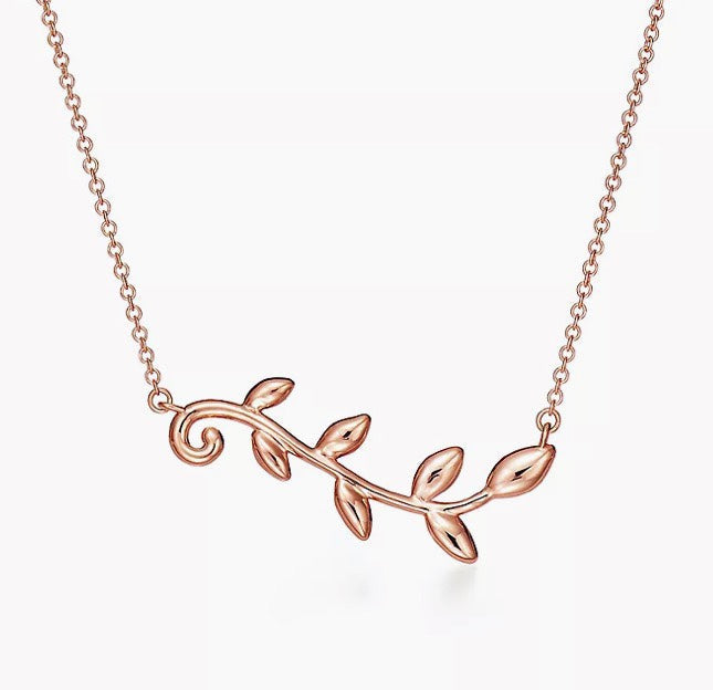 18K Tiffany Olive Leaf Vine Pendant Necklace